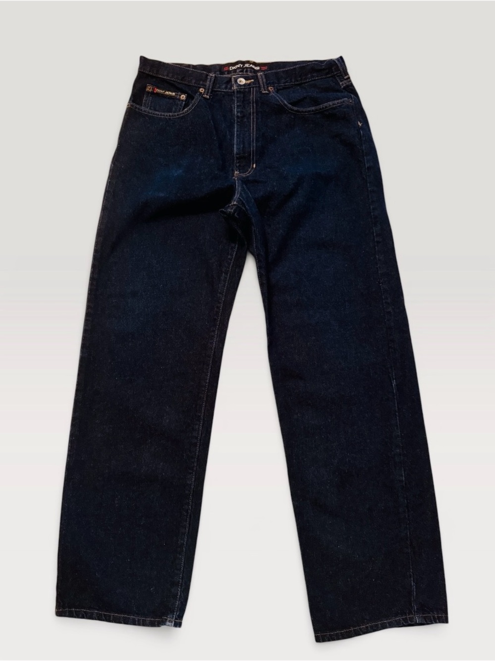 DKNY Jeans Mens Tag 34x32 Dark Wash Straight Leg Denim Jeans 34x31 Measured